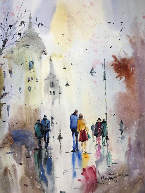 Sold Watercolor “Autumn feeling. Afternoon walk”