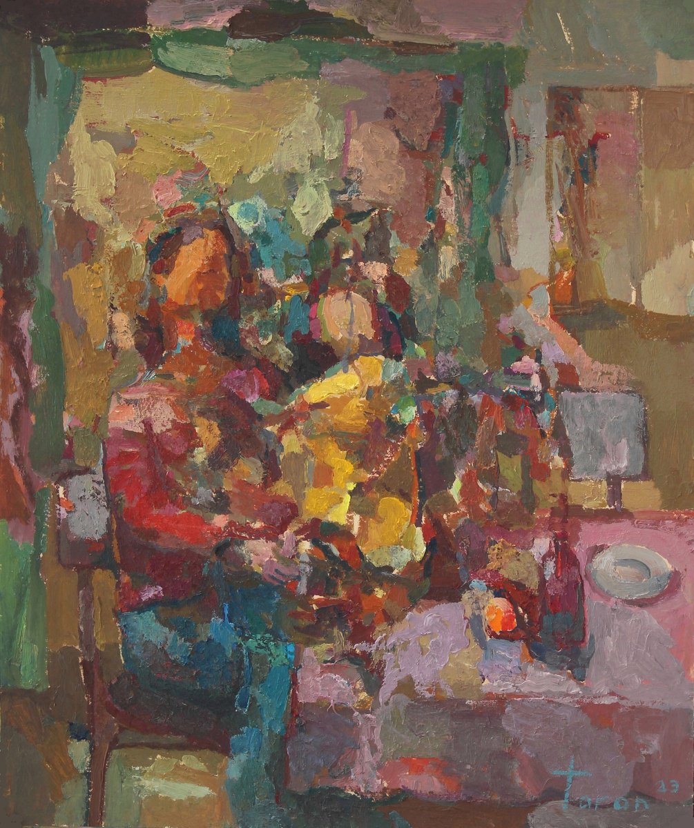 Abstract Oil Painting By Taron Khachatryan, 13 X 16", Care, Original Artwork