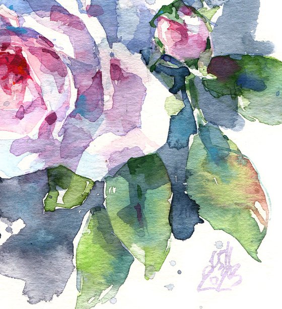 "Glow" - watercolor sketch of a light rose on a gray background