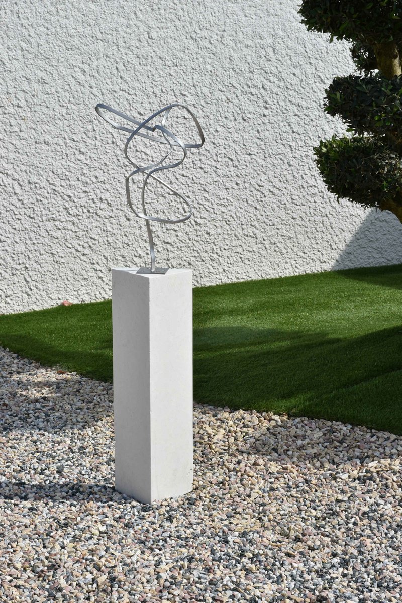 Abstract Sculpture By Yannick Bouillault, 11 X 18", Serpentant Inox, Original Artwork