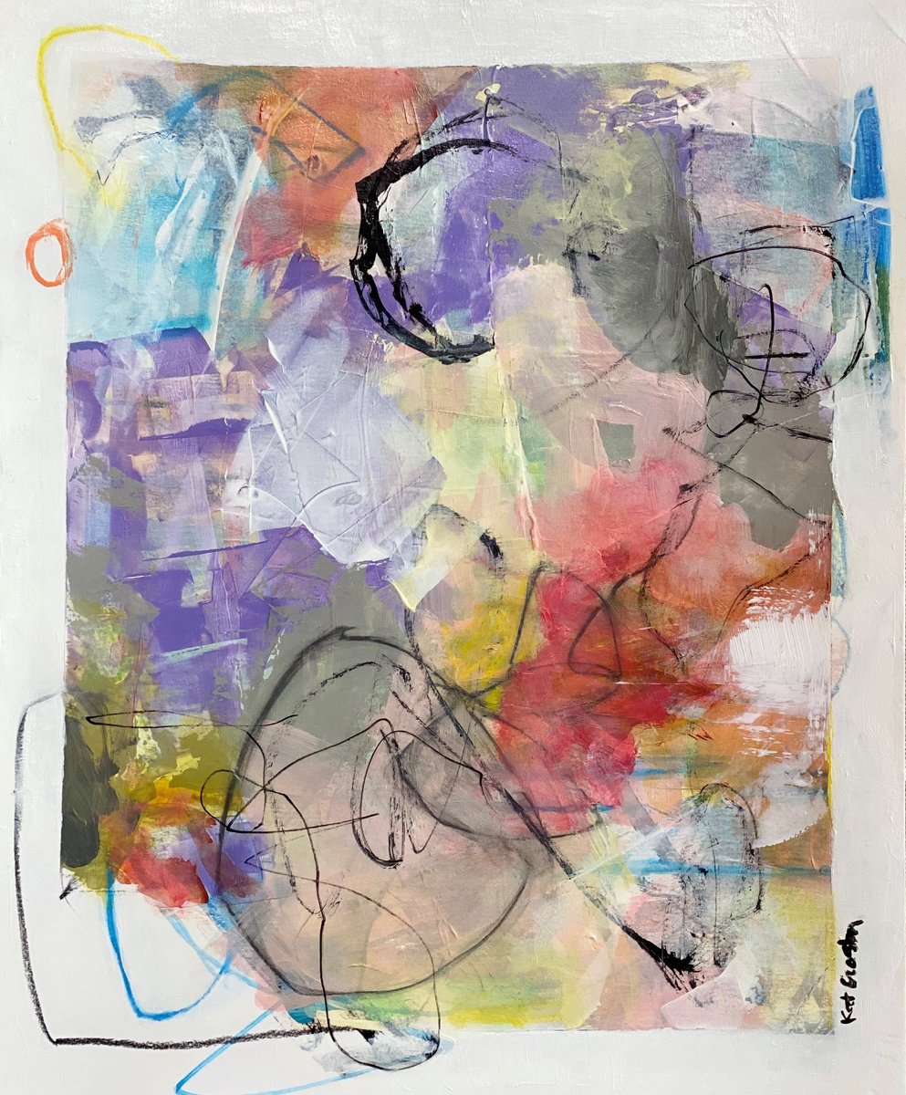 Organic Abstract Acrylic Painting By Kat Crosby, 14 X 17", Lane What Lane, Original Artwork