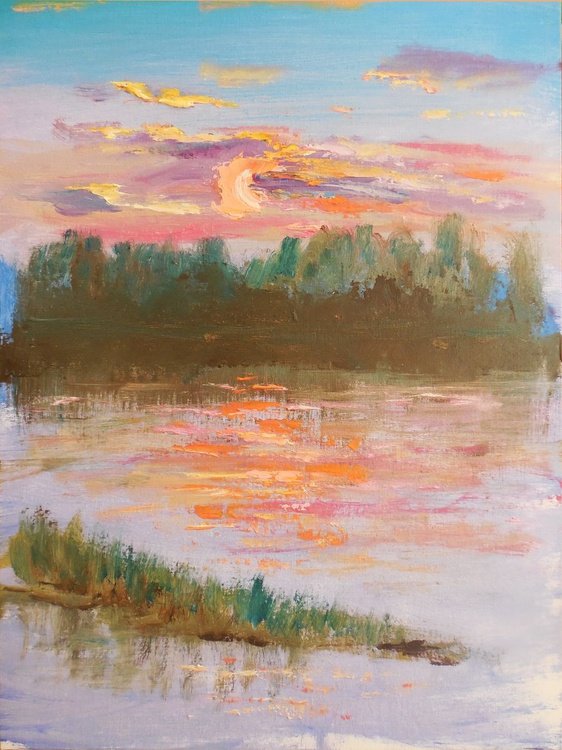 Pink Sunset At The River Plein Air Painting Artfinder
