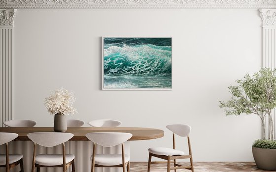 "White lace" - Ocean waves oil painting