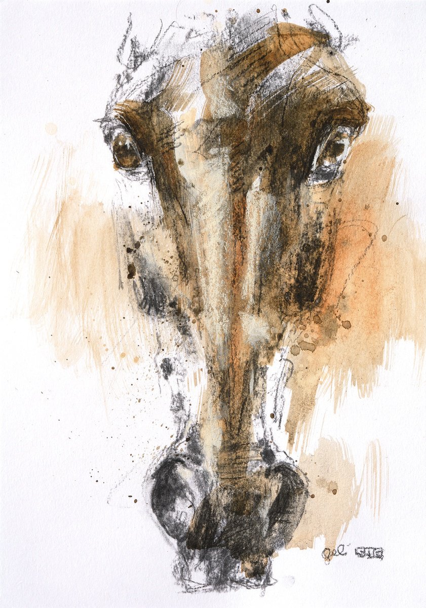 Expressive Animal Painting By Benedicte Gele, 8 X 12, Equine Nude 283, Original Artwork
