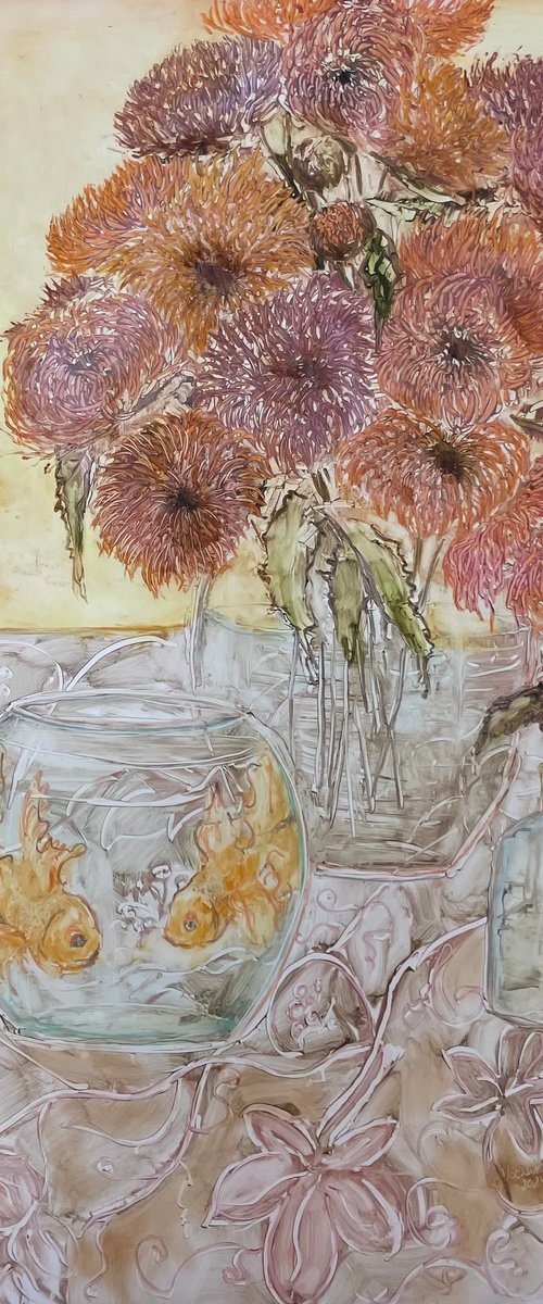 Asters in a vase. by Maija Nochevnaya