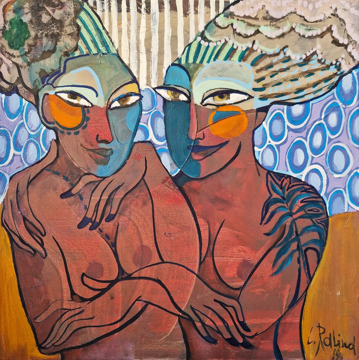 Organic Abstract Oil Painting By Yelena Ralina, 18 X 18", Whispering Souls, Original Artwork