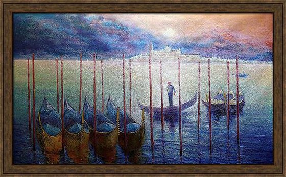 Venetian Golden Gondolas: linen, oil