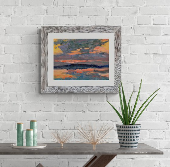 Sunset art, Landscape painting, Riverscape, Oil Painting Original, Nature, One of a kind, Wall art home decor, Impressionist art