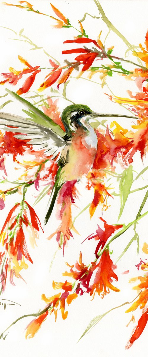 Hummingbird and Tropical Flowers by Suren Nersisyan