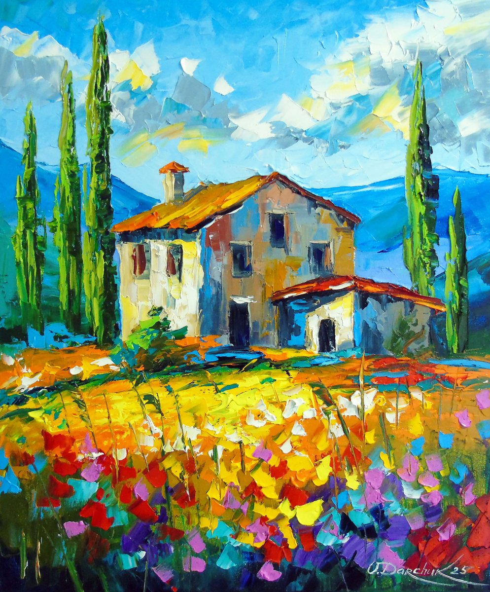 Impressionistic Landscape Oil Painting By Olha Darchuk, 20 X 24", Rainbow Ranch, Original Artwork