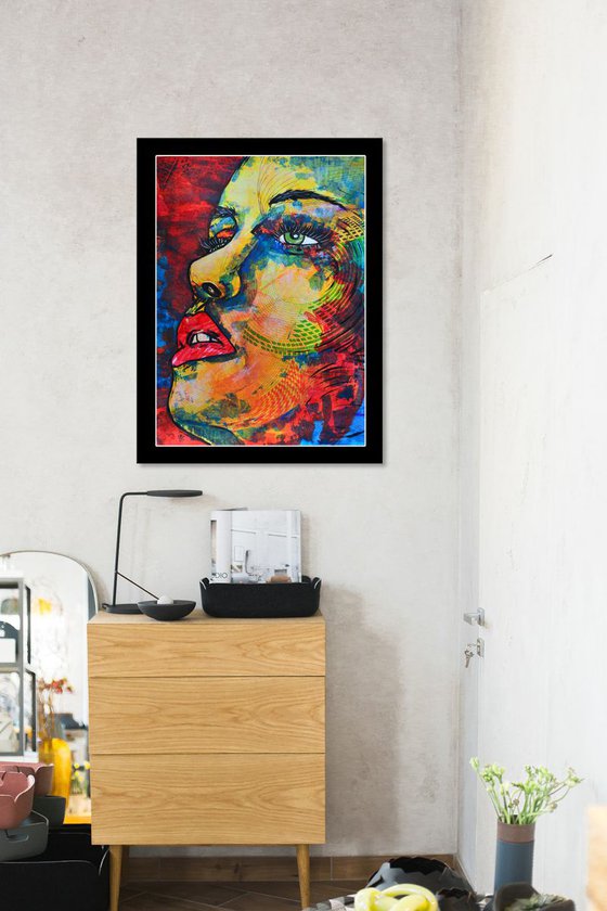 Geometric Code - Vibrations Mixed Media Original Modern Portrait Art Painting