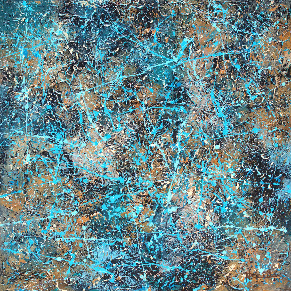 Organic Abstract Acrylic Painting By Nancy Eckels, 36 X 36", A Mysterious Background, Original Artwork