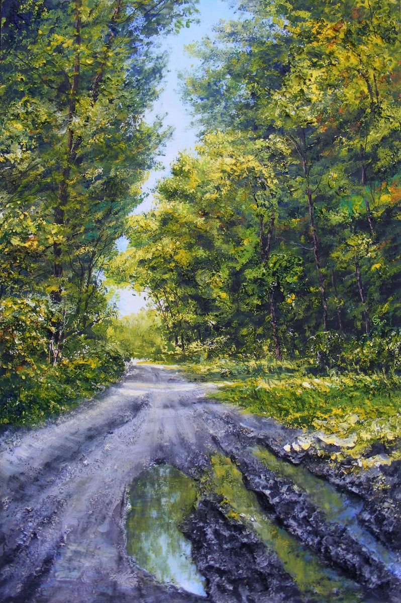 Impressionistic Landscape Acrylic Painting By Ivan Grozdanovski, 23 X 31, Forest In The Summer, Original Artwork