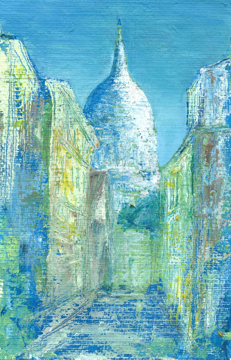 Impressionistic Cityscapes Acrylic Painting By Denys Kuvaiev, 6 X 10, Montmartre Paris, Original Artwork