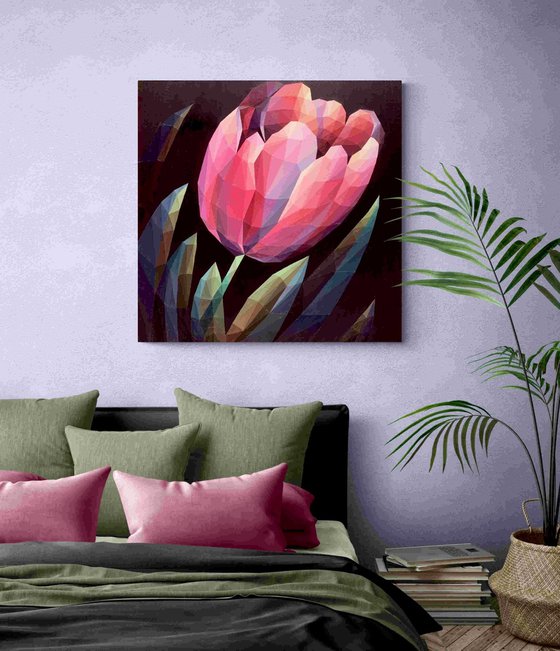 RED CRYSTAL TULIP ON A BLACK