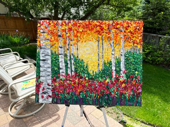 Aspen Trees In Colorado Rockies With a Palette Knife