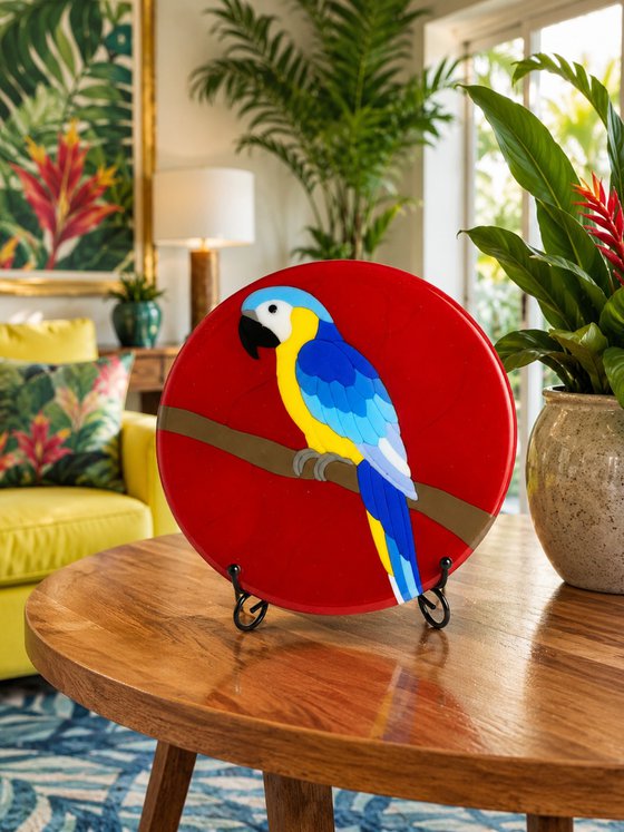 Macaw Fused Glass Bird Art