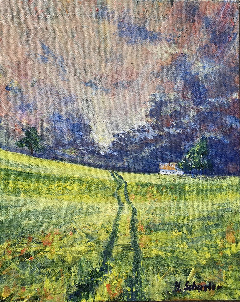 Impressionistic Landscape Acrylic Painting By Yulia Schuster, 9 X 12", Deja Vu, Original Artwork
