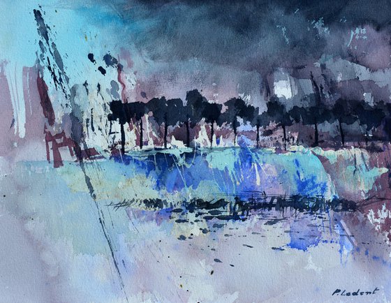Blue fantasy landscape  - abstract watercolor - 3423