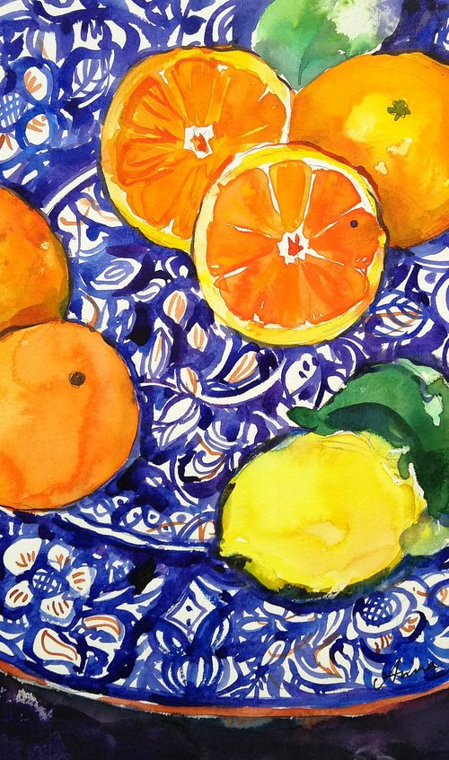 Oranges Watercolor by Anna Silabrama