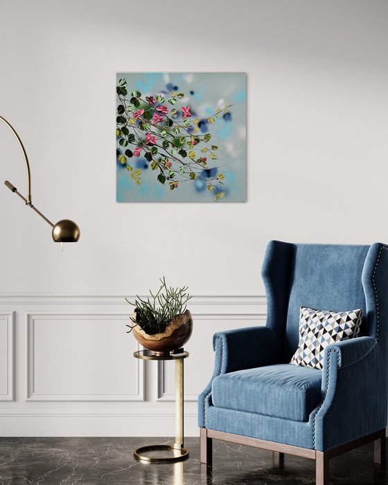 Floral blue painting "Satori Blooms»