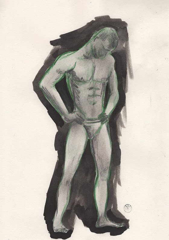 Male Nude Figure Looking Down