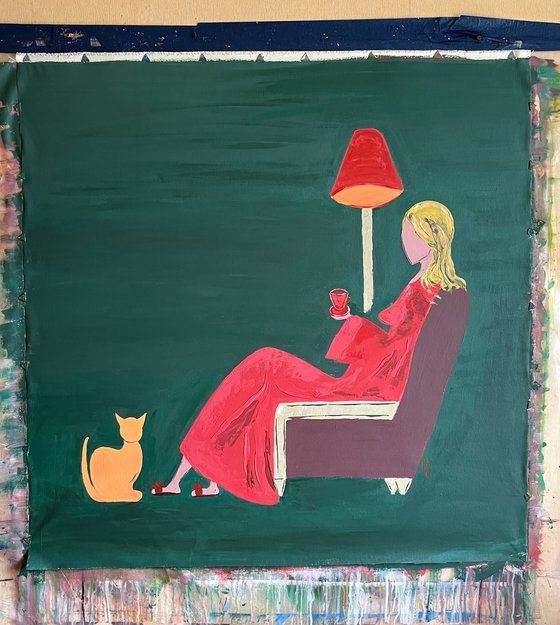 Woman with Cat original Painting