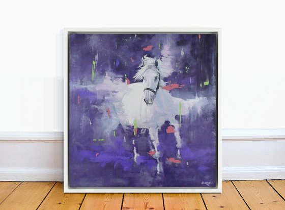 Sparkling Spirit - Framed Expressive Horse Oil Painting 19" x 20"