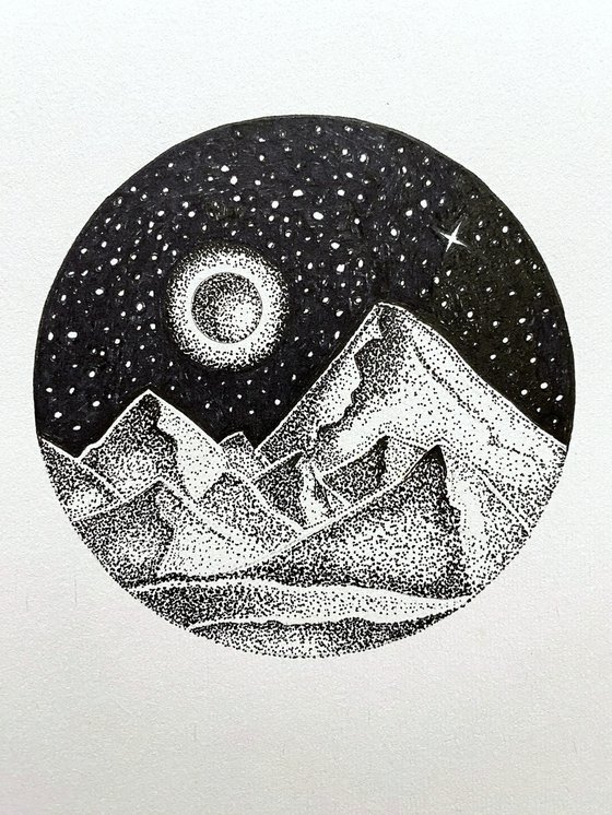 Mountains, night and moon