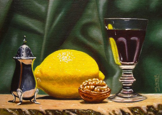 Walnut, wine and lemon in silver