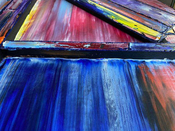 "Constructive" - Original PMS Assemblage Sculptural Painting On Wood, Tondo - 30 x 26 inches