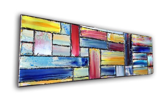 "Candy Crush" - Original PMS Abstract Oil Painting On Reclaimed Wood - 26" x 7.5"