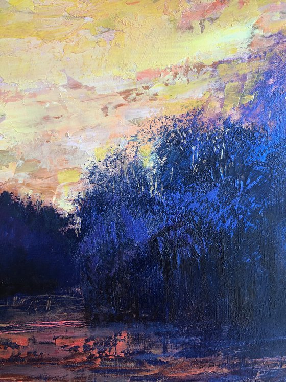 'Winter Stream IV' Sunset oil painting