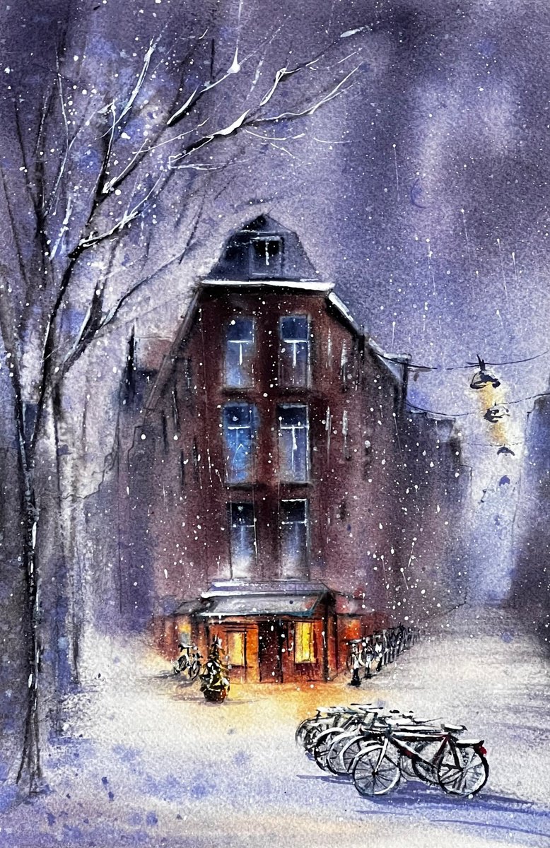 Snowy Amsterdam at Night by Yana Ivannikova