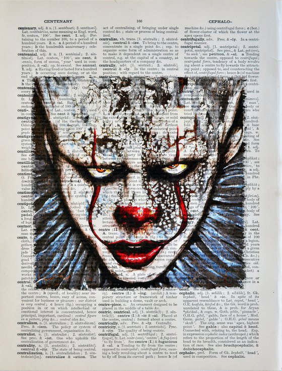 IT - Collage Art on Large Real English Dictionary Vintage Book Page