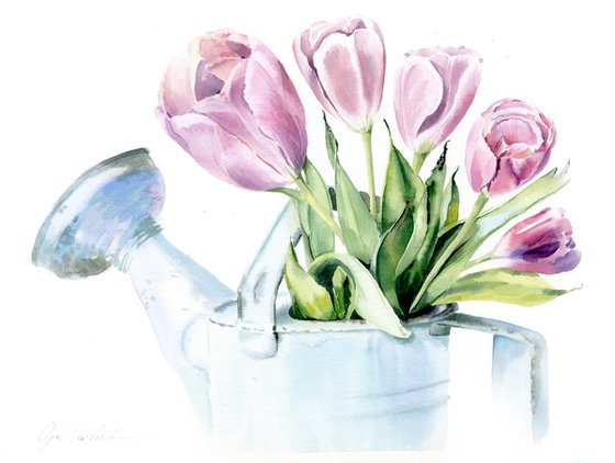Tulips in a Watering Can