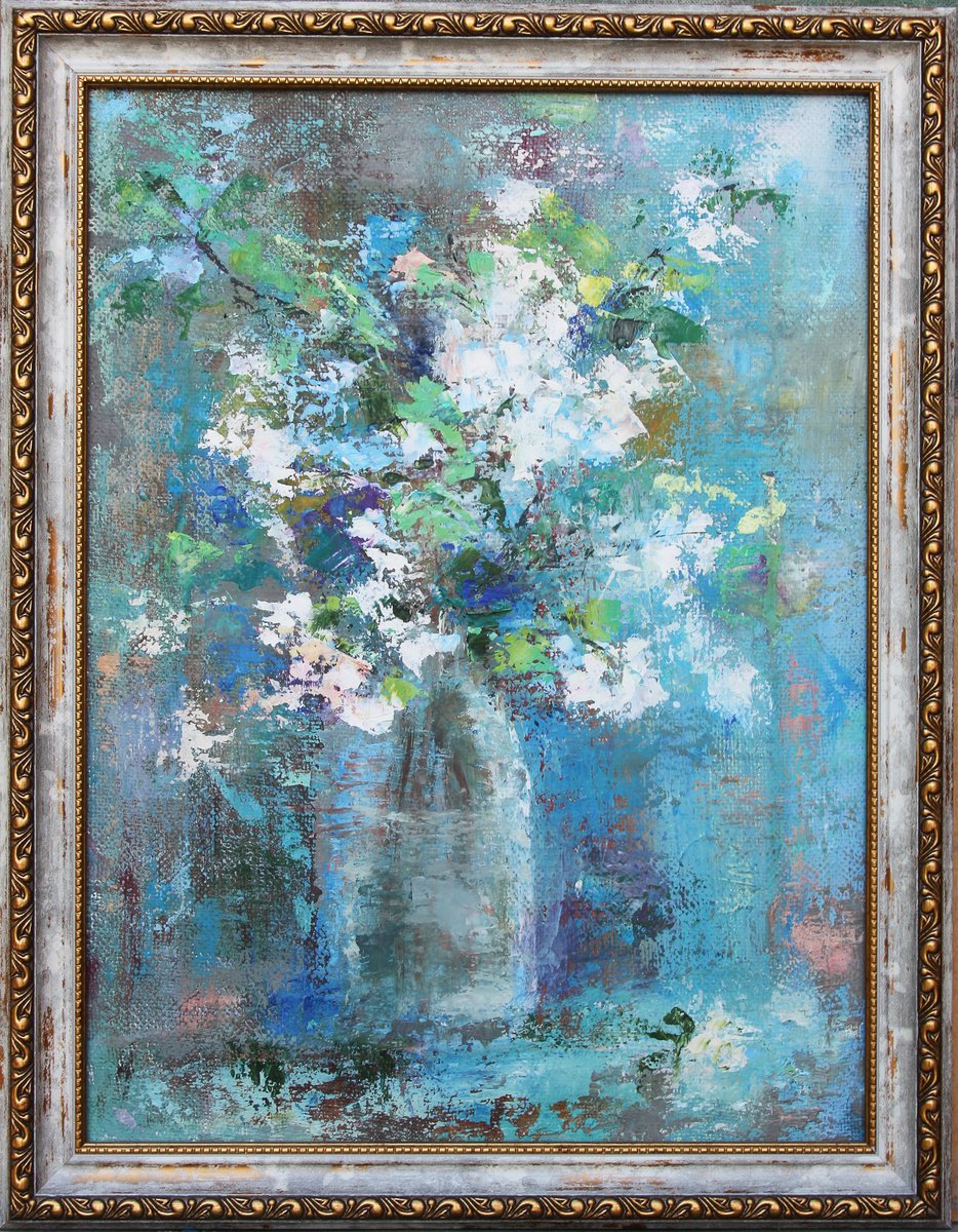 Abstract Botanical Oil Painting By Olha Laptieva, 14 X 18", Tenderness, Original Artwork