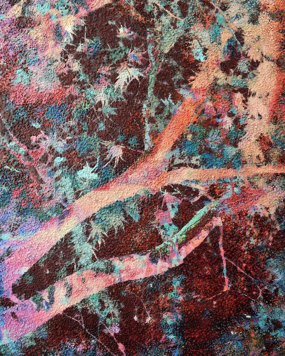 Oxidized burgundy tree leaves
