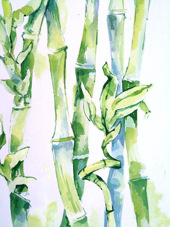 Original watercolor painting "Bamboo Life Energy"