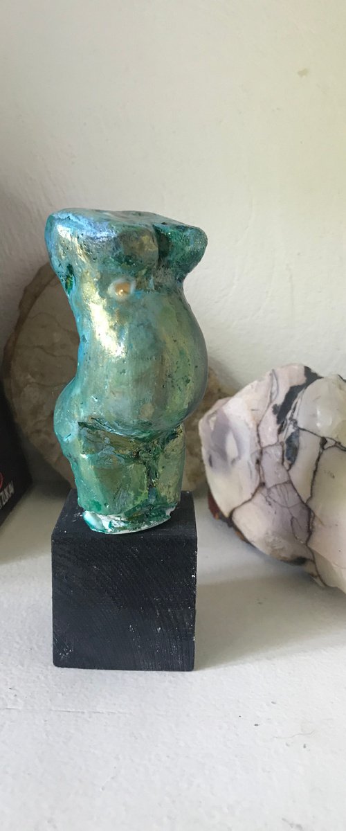 Nude Sculpture... Earth Mother In Turquoise Jade  And Gold by Maxine Anne  Martin