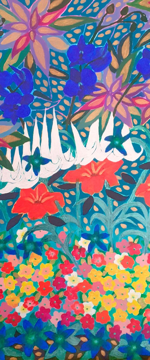 Tropical Flowers with Gold by Lisa Mann