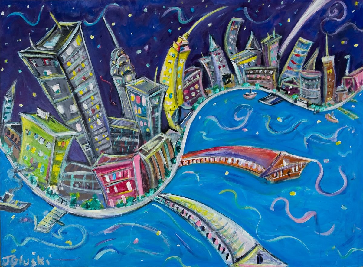 NYC Nights - LARGE, Limited Edition, Custom-Painted Canvas Print by Jason Gluskin