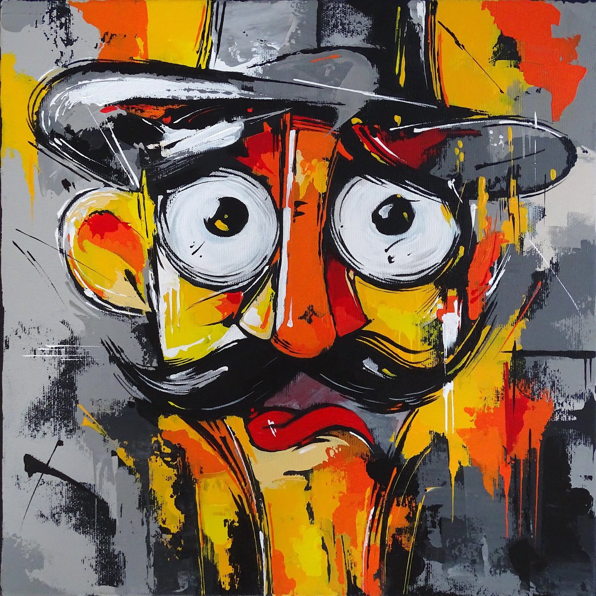 Abstract Portrait Acrylic Painting By Livien Rozen, 16 X 16", "Oops!", Original Artwork