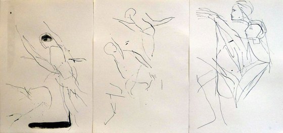 Rhythmic study - Triptych, 3 ink drawings 29x21 cm each