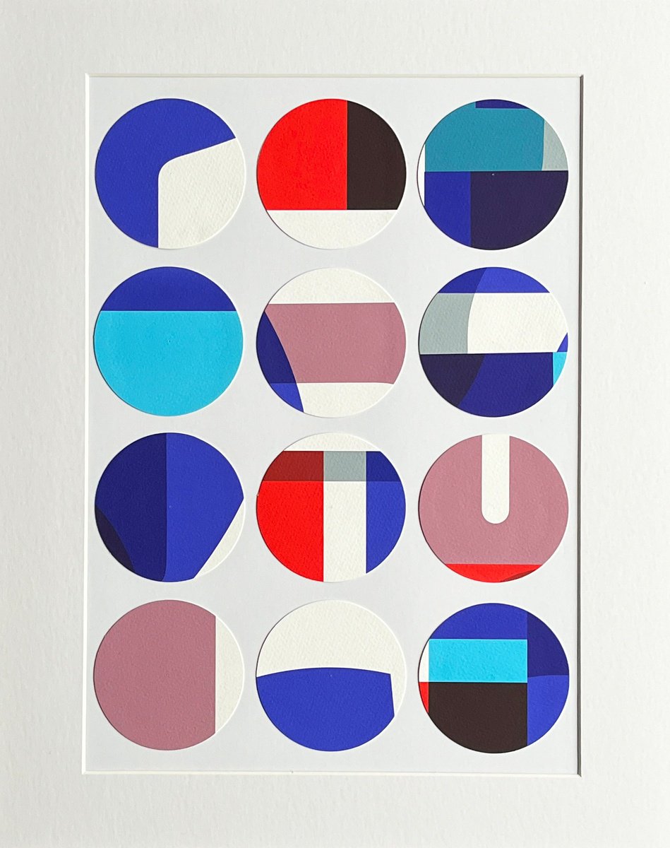 Geometric Abstract Collage By Leigh Bagley, 16 X 20", Circles Collage No:7, Original Artwork