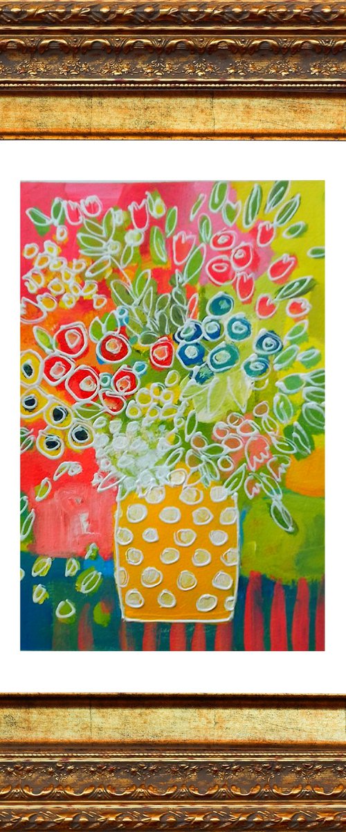 Spring Flowers in a Polka Dot Vase by Jan Rippingham