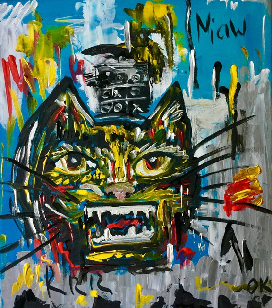 UNTITLED cat  version of famous painting by Jean-Michel Basquiat (1982)