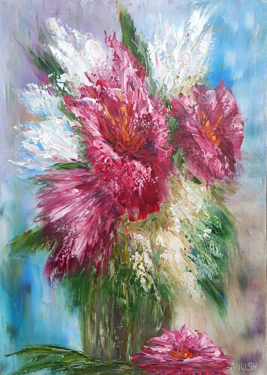 Abstract flowers(50x70cm, oil painting, palette knife) by Anush Emiryan