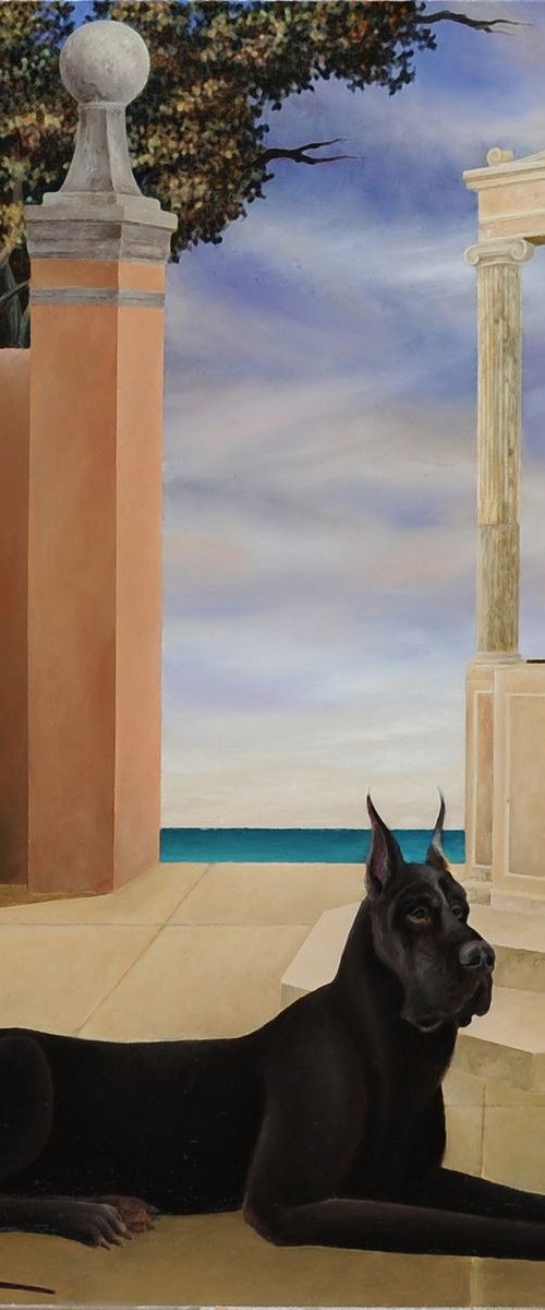 Great Dane at the well by Cecco Mariniello