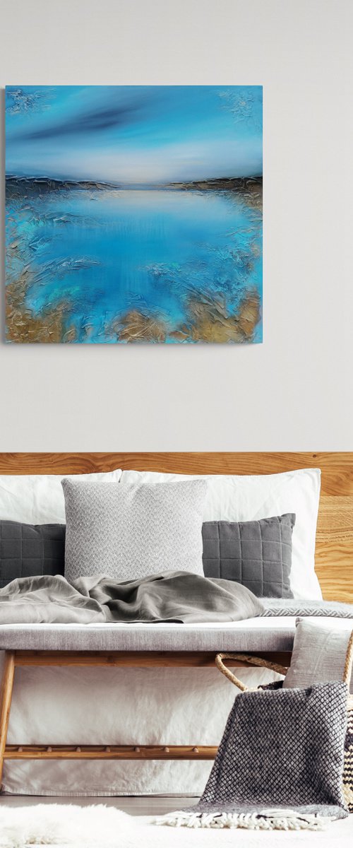 A beautiful large modern structured semi-abstract painting "Sound of the day" by Vera Hoi